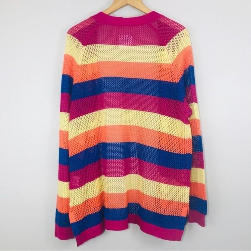 Blair Multicolor Open Knit Cardigan XL Striped Colorblock - Picture 8 of 9